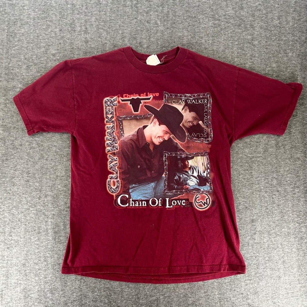 Vintage Clay Walker Chain of Love 2000 Tour Shirt Mens Large Maroon Jerzees Y2K
